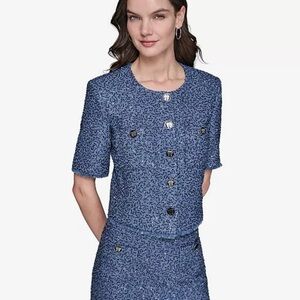Karl Lagerfeld Textured Blue Short Sleeve Blazer